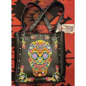 NEW Montana West Sugar Skull Studded PU Leather Handbag Black Multicolor